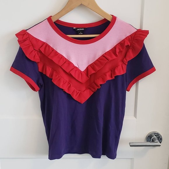 Monki Ruffle Ringer Tshirt - Picture 2 of 4
